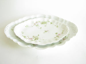 edgebrookhouse - Antique A Lanternier Platters with Green Leaves and Pink Bow Design - Set of 2