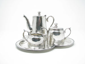 Silver Metal Tea Pot with Creamer and Sugar