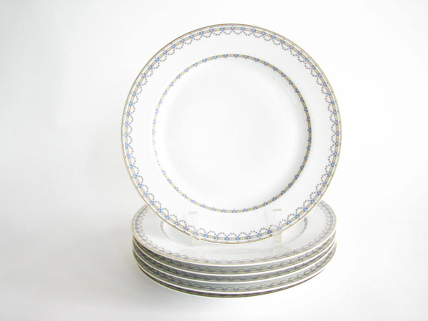 edgebrookhouse - Antique Haviland France Limoges Porcelain Dinner Plates with Blue and Gold Design - Set of 6