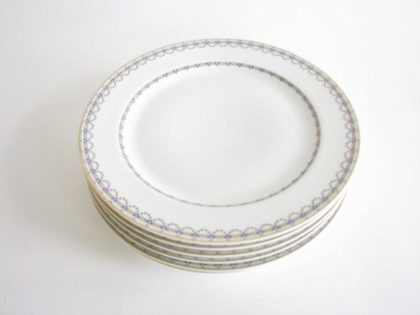 edgebrookhouse - Antique Haviland France Limoges Porcelain Dinner Plates with Blue and Gold Design - Set of 6