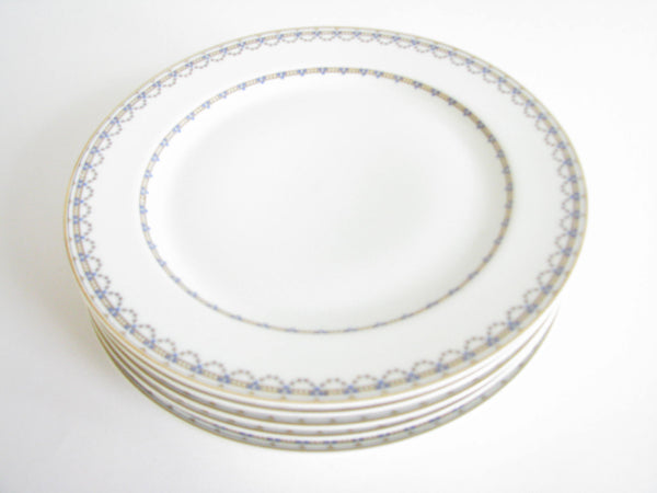 edgebrookhouse - Antique Haviland France Limoges Porcelain Dinner Plates with Blue and Gold Design - Set of 6