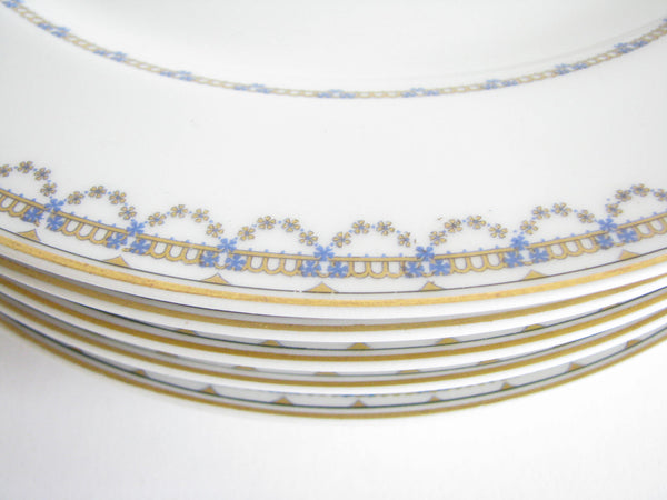 edgebrookhouse - Antique Haviland France Limoges Porcelain Dinner Plates with Blue and Gold Design - Set of 6