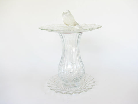 edgebrookhouse - Boho Chic Handmade Two Tier Clear Glass Pedestal Tray with Bird