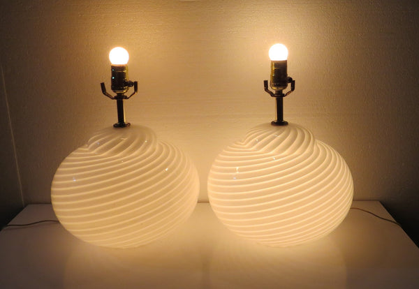 edgebrookhouse - mid century modern murano glass swirl lamps a pair