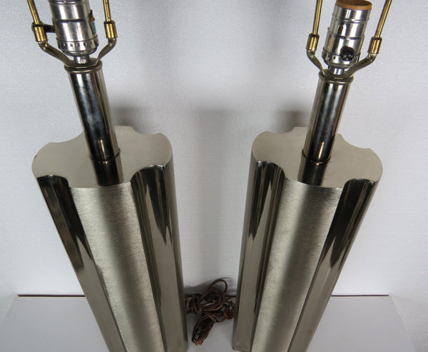 edgebrookhouse - Mid-Century Modern Polished and Brushed Steel Column Lamps - a Pair