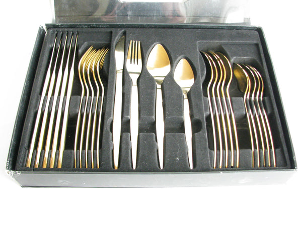 edgebrookhouse - Modern Guttlem Germany Gold Brushed Stainless Steel Flatware Set - 24 Pieces