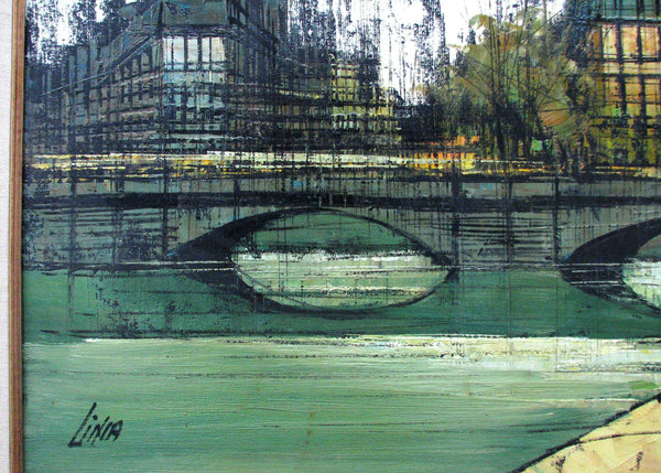 edgebrookhouse - Vintage 1960s Enzo Linca Modernist Cityscape Painting of Paris