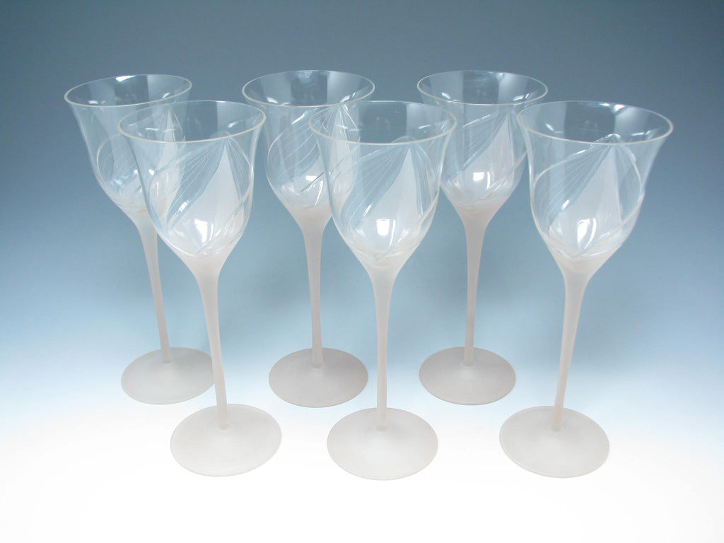 Vintage Frosted Dusty Rose-Color Stem Deco-Style Wine Glasses- Set of 9