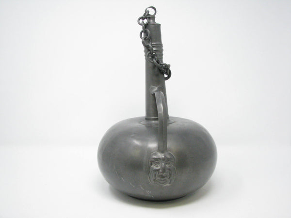 edgebrookhouse - Antique European Pewter Wine Jug or Decanter with Grotesque / Bacchus Design