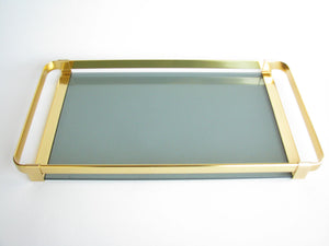 edgebrookhouse - Vintage Italian Brass and Smoked Glass Serving Tray by MB Italy