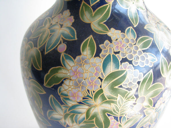 edgebrookhouse - Vintage Large Floral Moriage Style Cobalt and Gold Floral Vase