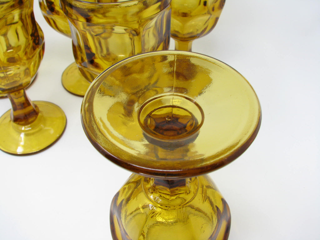 Vintage Libbey Yellow Glass Ashburton Water Goblets, Heavy Wine Glasses,  Set of 4 