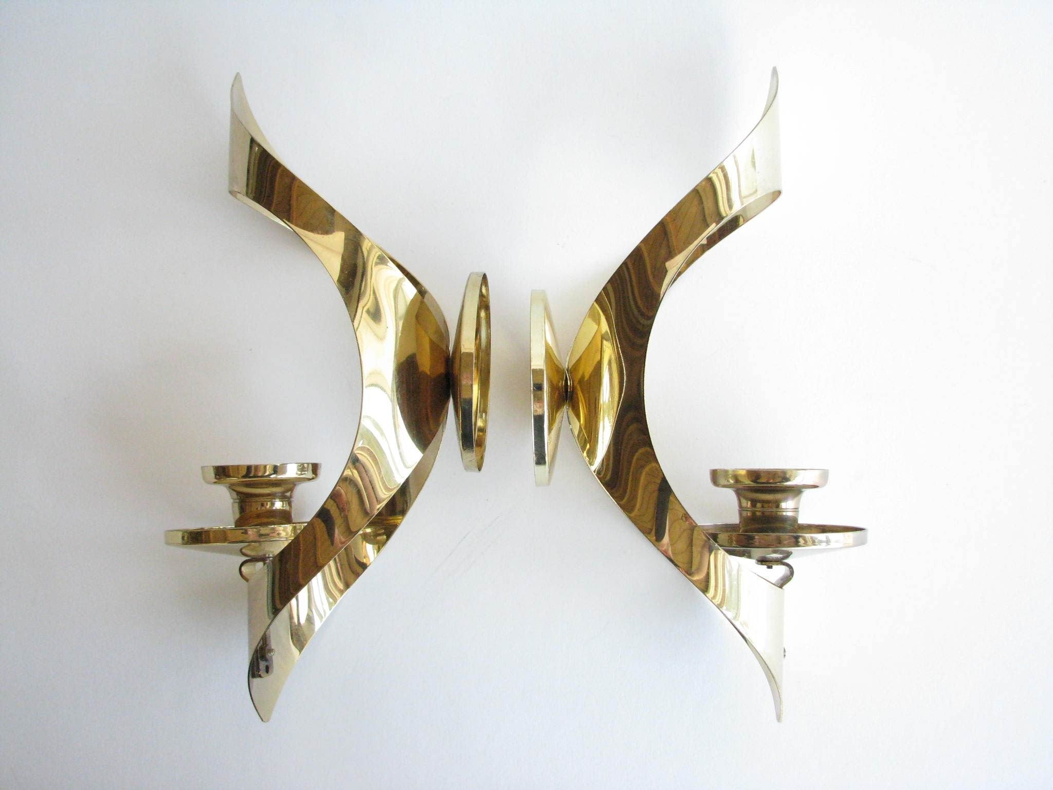 edgebrookhouse - Vintage Mascot Brass Wall Candle Sconces / Holders - a Pair