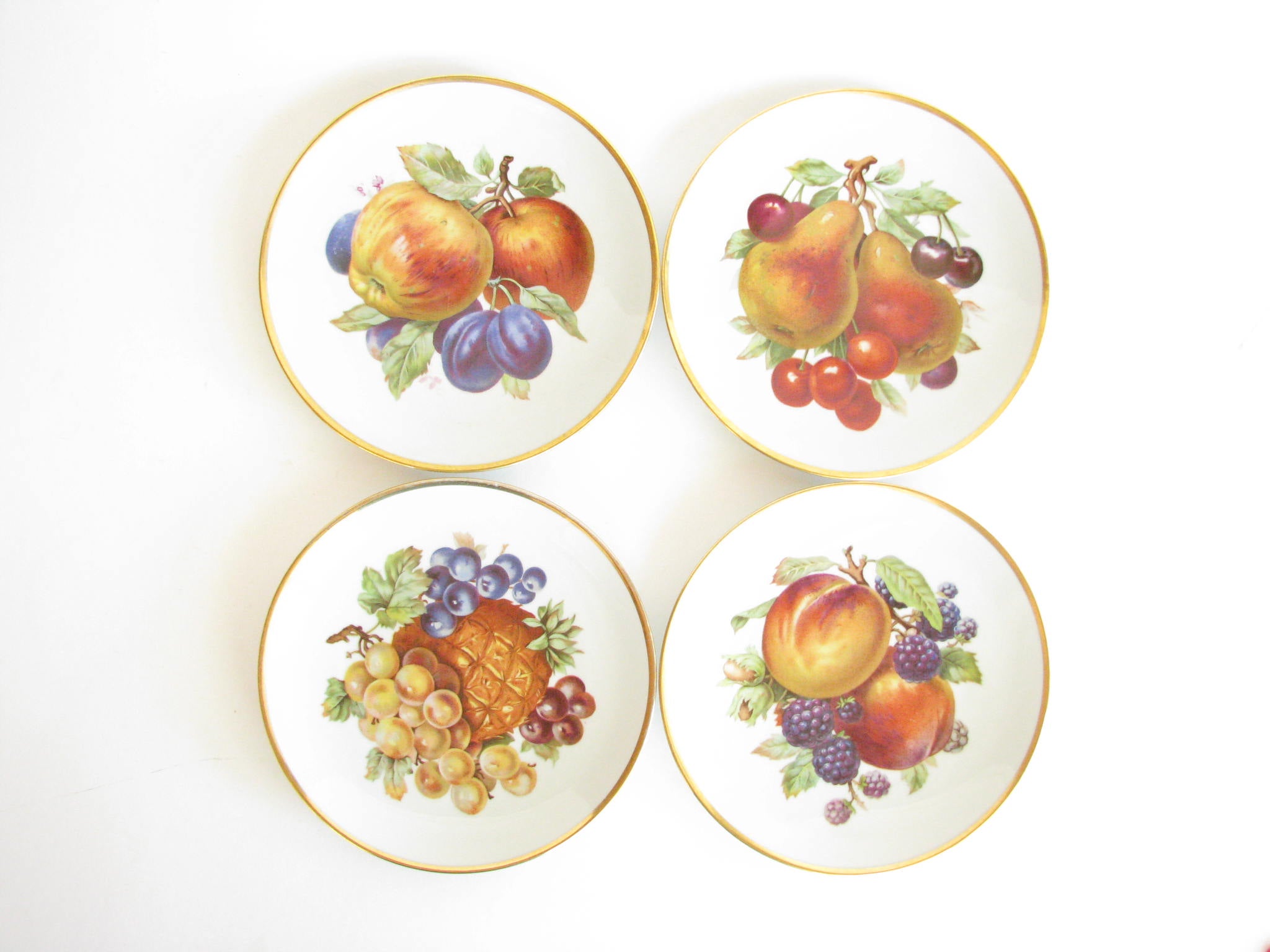 Vintage Mitterteich Porcelain Salad Plates with Hand-Painted Fruit