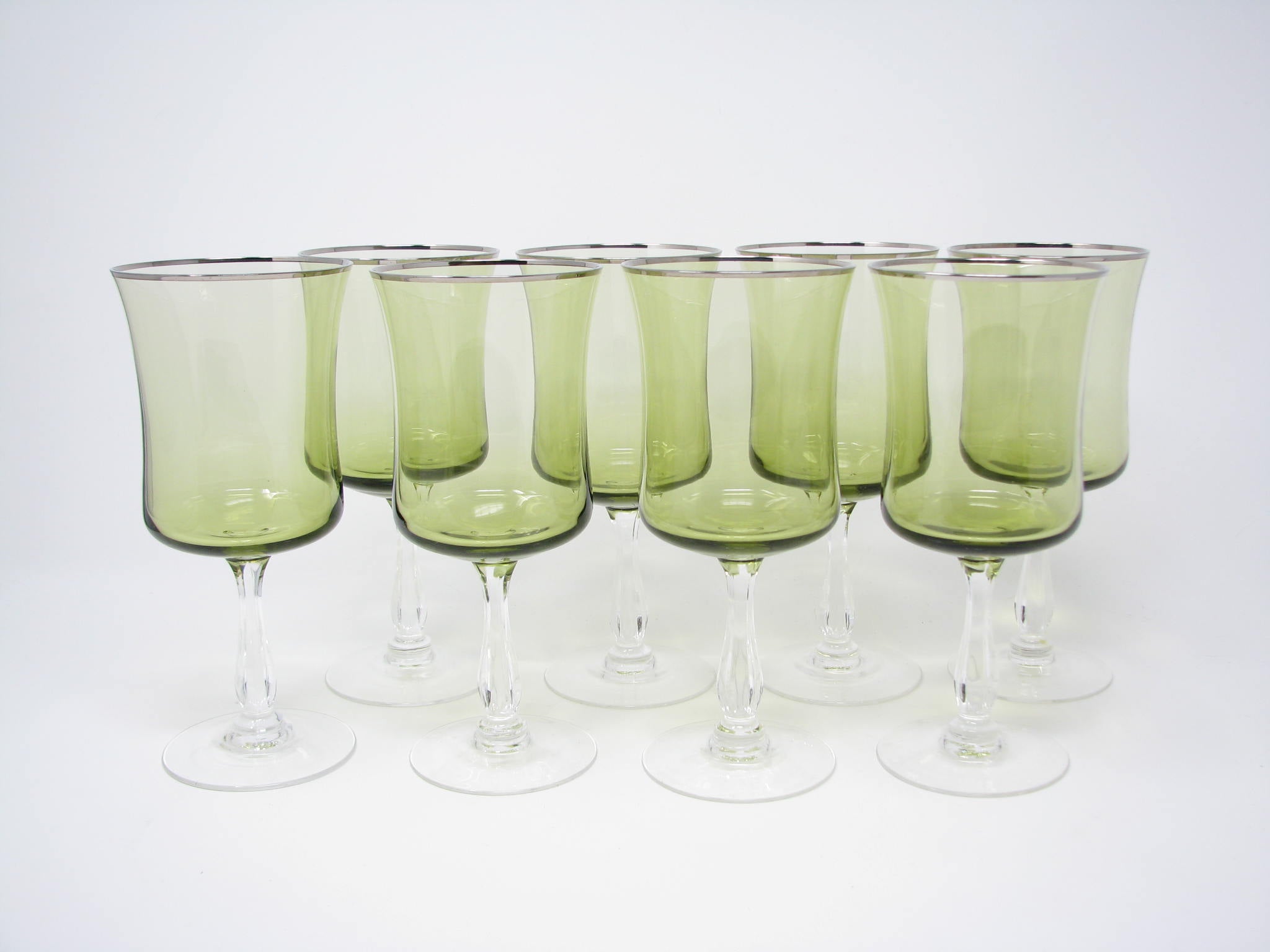vintage green crystal mini wine glass, set of 8