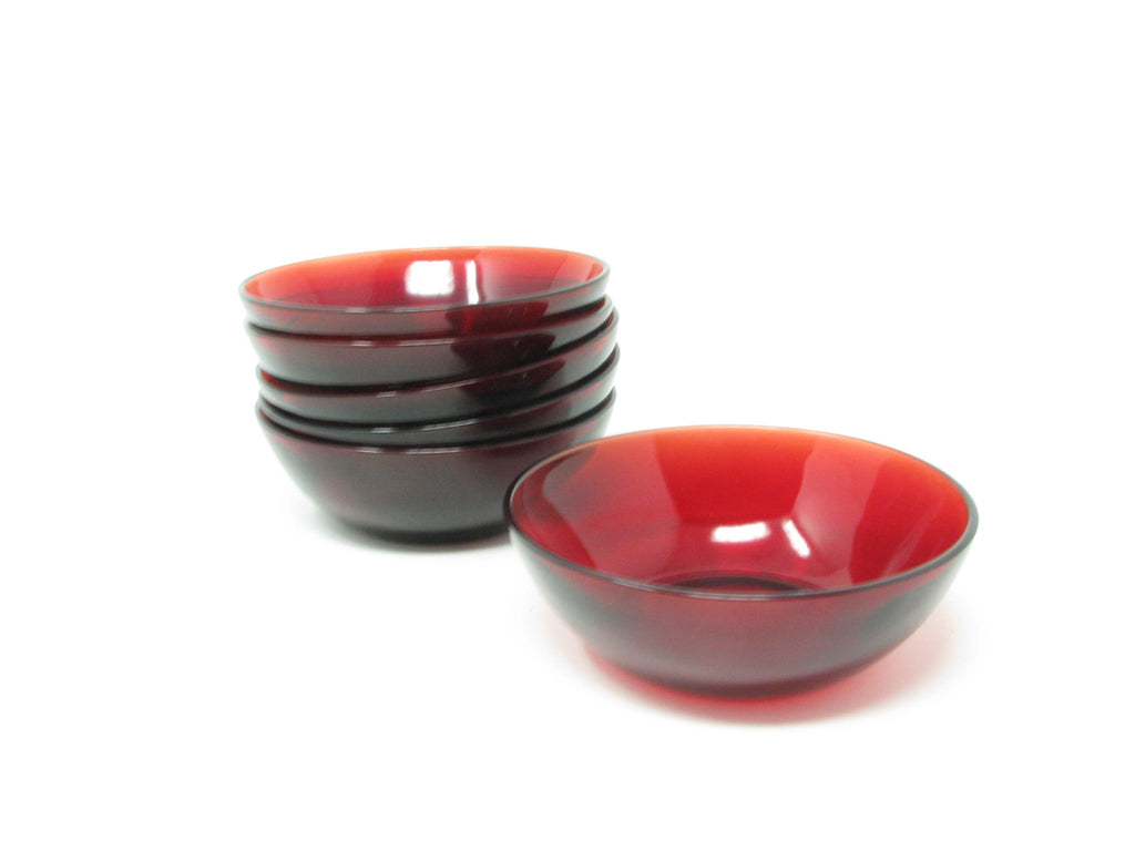 Vintage Small Ruby Red Glass Dessert Fruit Bowls - Set of 6