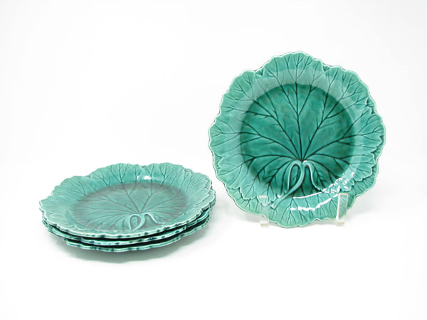 edgebrookhouse - Vintage Wedgwood Green Glaze Majolica Cabbage Leaf Shaped Plates - 4 Pieces