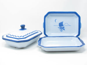 edgebrookhouse - Vintate Klafrestrom Sweden Blue & White Enameled Cast Iron Casserole Baking Dishes - Set of 3