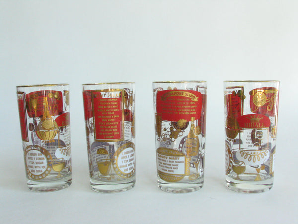 edgebrookhouse - Mid-Century Modern Hazel Atlas Highball Glasses Featuring Recipes and Gold Details - Set of 8